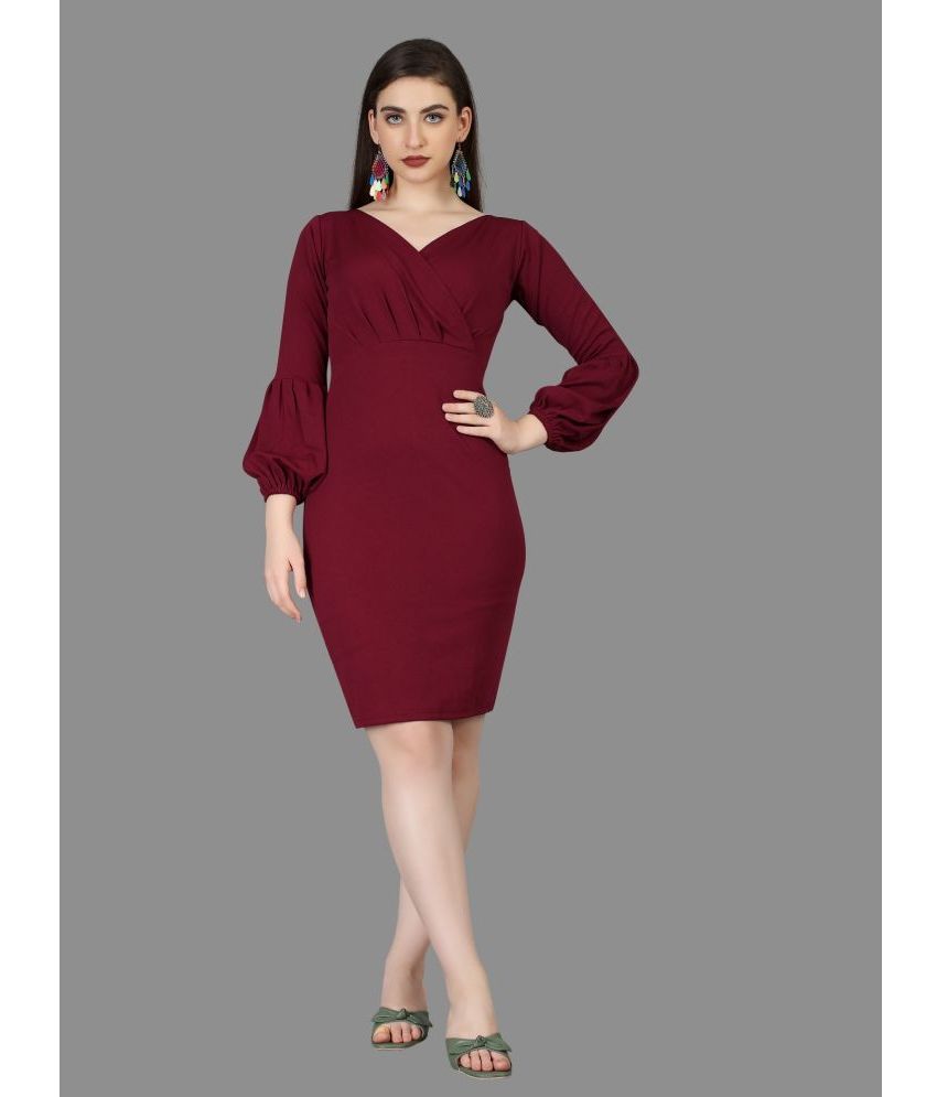     			Aika Polyester Solid Above Knee Women's Bodycon Dress - Maroon ( Pack of 1 )