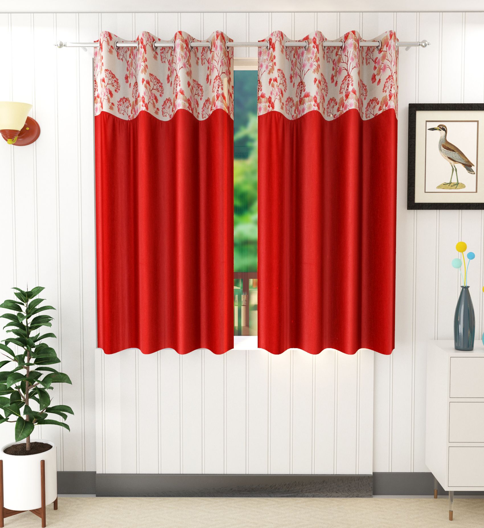     			Homefab India Floral Room Darkening Eyelet Curtain 5 ft ( Pack of 2 ) - Maroon