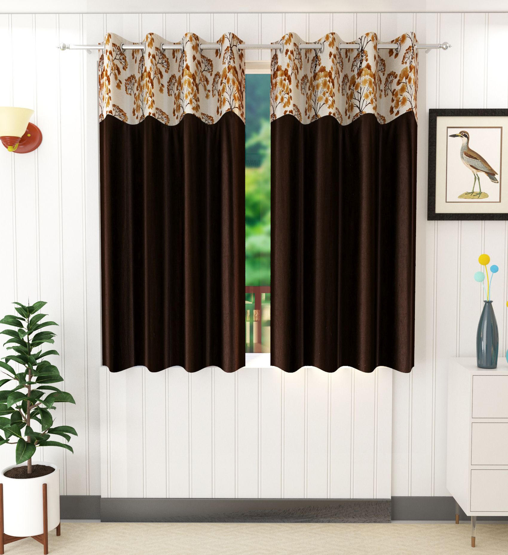     			Homefab India Floral Room Darkening Eyelet Curtain 5 ft ( Pack of 2 ) - Coffee