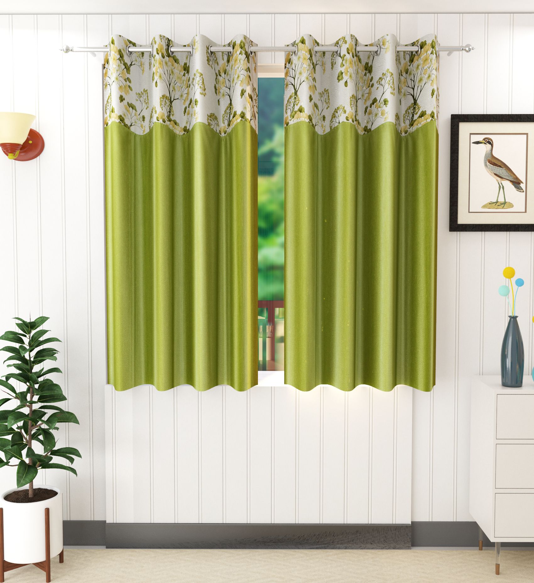     			Homefab India Floral Room Darkening Eyelet Curtain 5 ft ( Pack of 2 ) - Green
