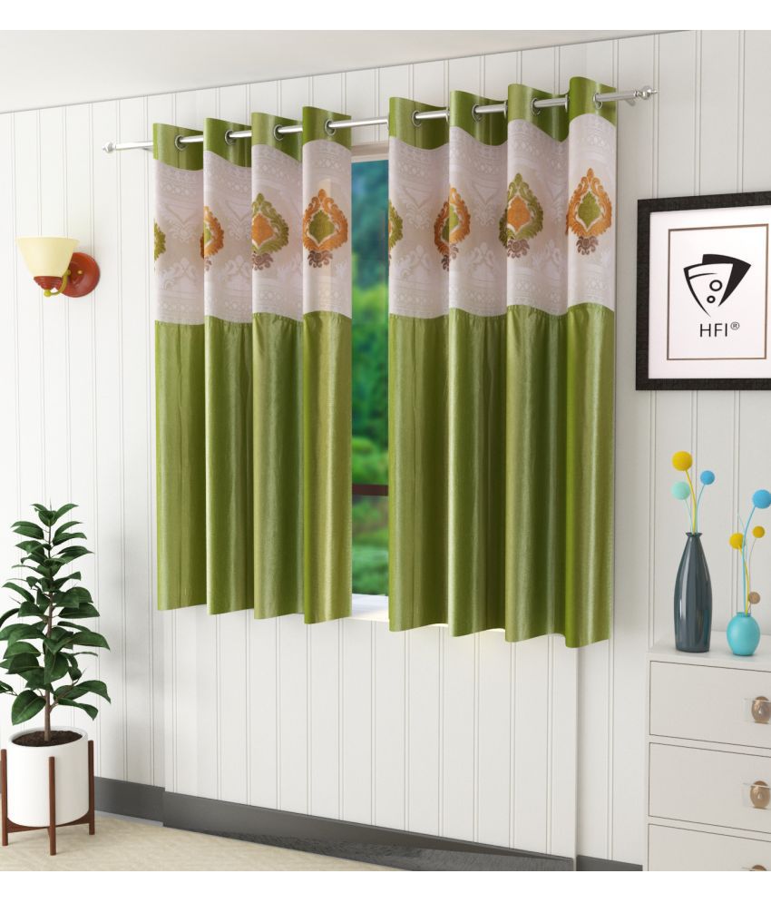     			Homefab India Floral Semi-Transparent Eyelet Curtain 5 ft ( Pack of 2 ) - Green