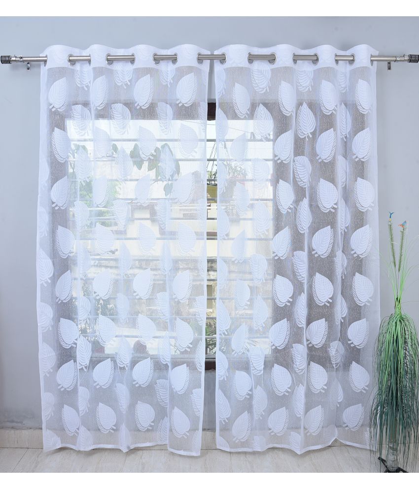     			Homefab India Floral Sheer Eyelet Curtain 5 ft ( Pack of 2 ) - White