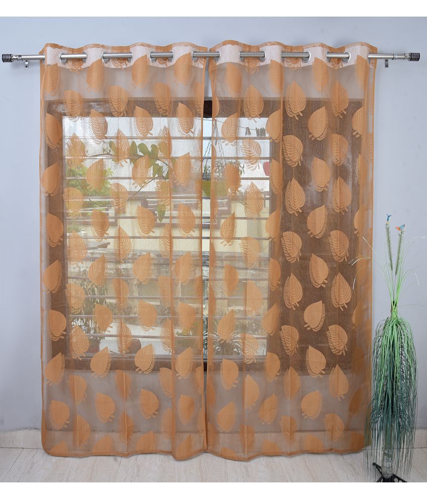     			Homefab India Floral Sheer Eyelet Curtain 5 ft ( Pack of 2 ) - Gold