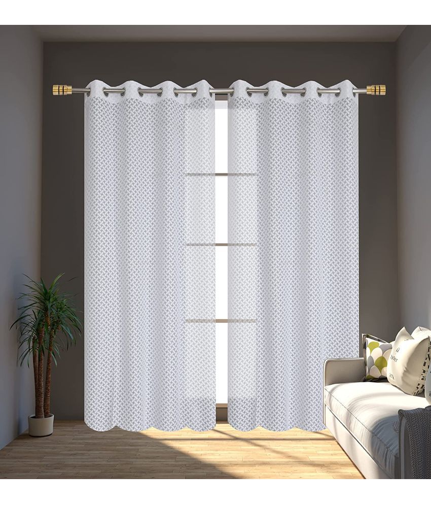     			Homefab India Small Checks Sheer Eyelet Curtain 5 ft ( Pack of 2 ) - White