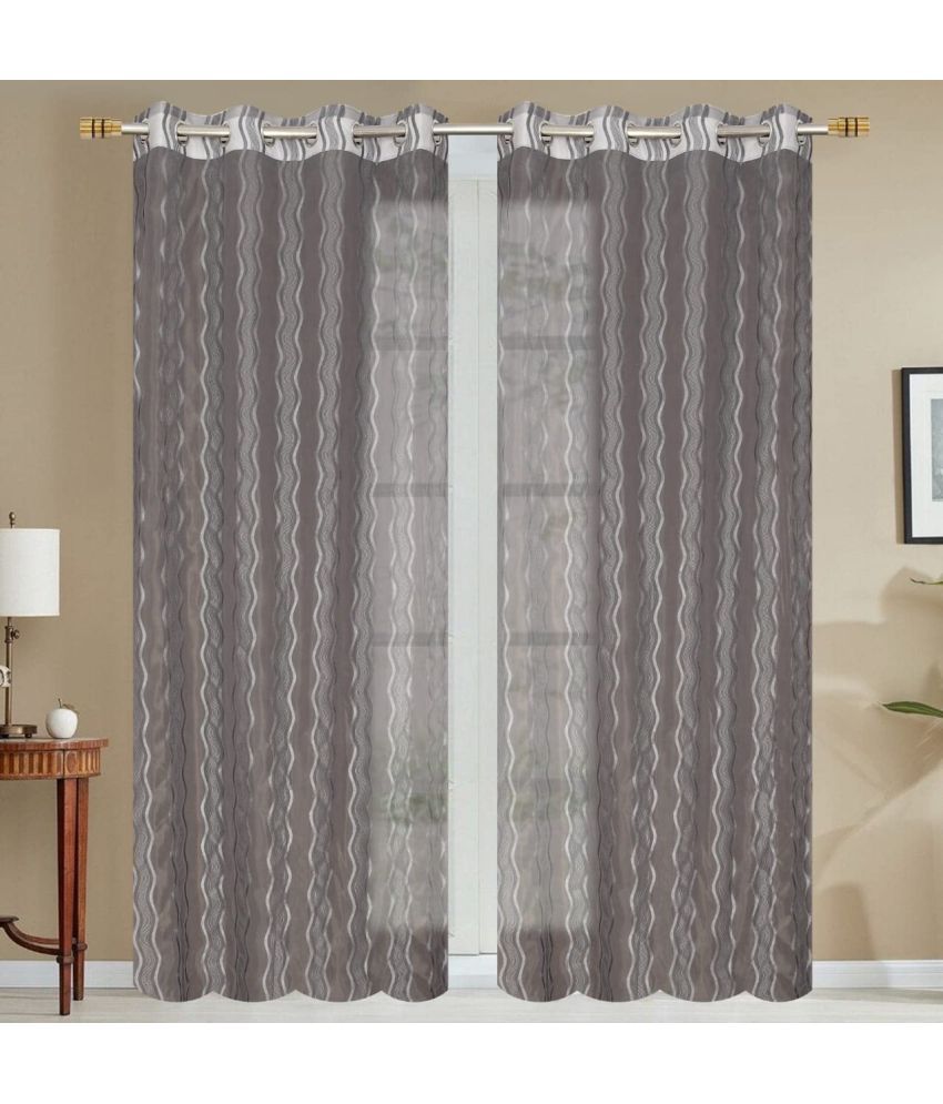     			Homefab India Vertical Striped Sheer Eyelet Curtain 5 ft ( Pack of 2 ) - Light Grey