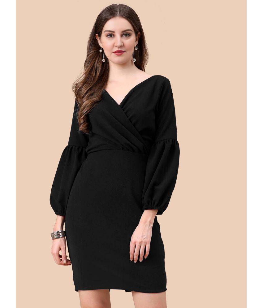     			JULEE Polyester Solid Above Knee Women's Wrap Dress - Black ( Pack of 1 )
