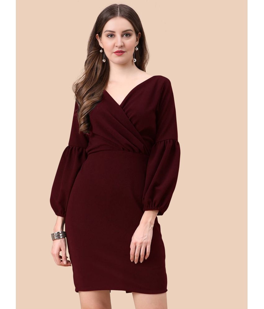     			JULEE Polyester Solid Above Knee Women's Wrap Dress - Maroon ( Pack of 1 )