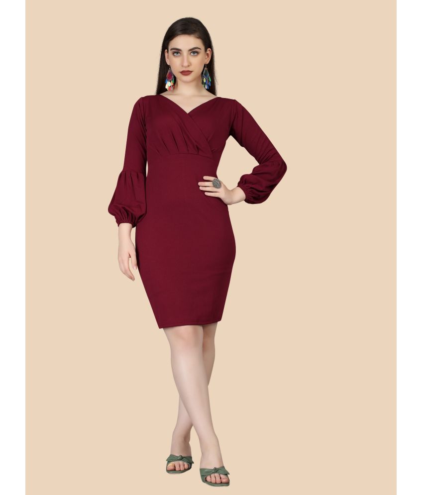     			JULEE Polyester Solid Above Knee Women's Bodycon Dress - Maroon ( Pack of 1 )
