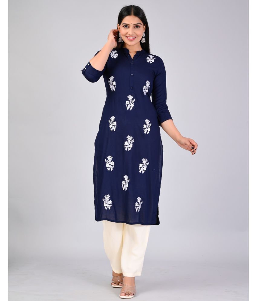     			MAUKA Rayon Embroidered Kurti With Palazzo Women's Stitched Salwar Suit - Blue ( Pack of 1 )