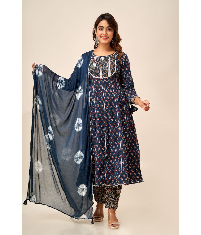     			NeshamaKurti Cotton Printed Kurti With Pants Women's Stitched Salwar Suit - Blue ( Pack of 1 )