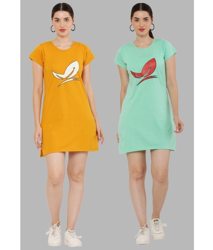     			PREEGO - Multicolor Cotton Blend Women's Nightwear Night T-Shirt ( Pack of 2 )