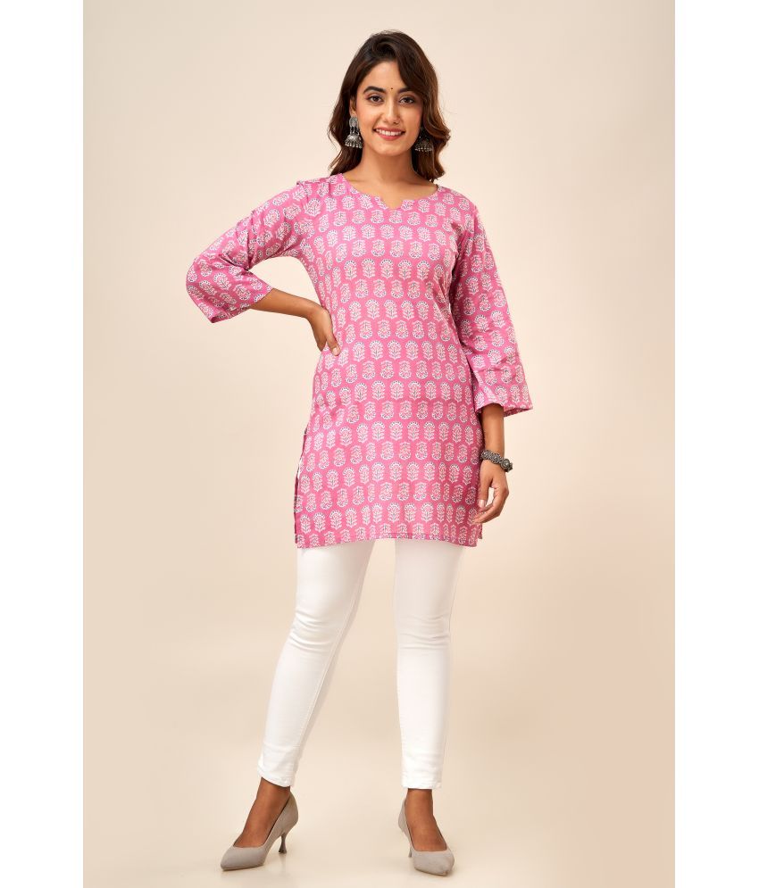     			SVARCHI Cotton Printed Straight Women's Kurti - Pink ( Pack of 1 )