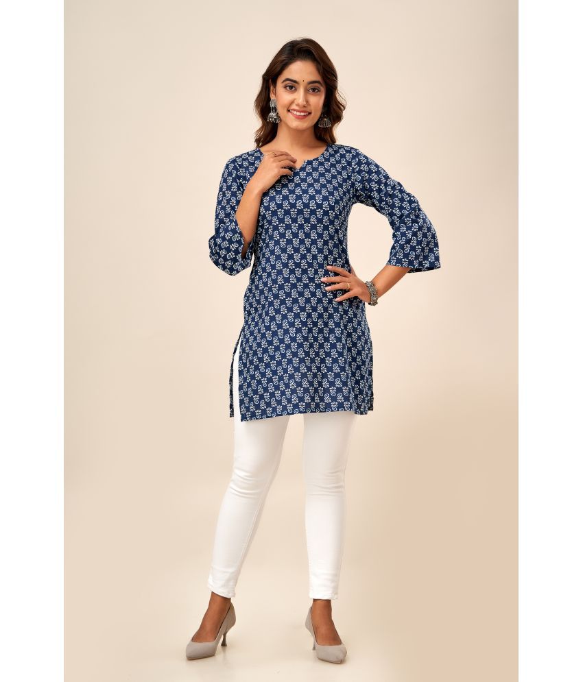     			SVARCHI Cotton Printed Straight Women's Kurti - Blue ( Pack of 1 )