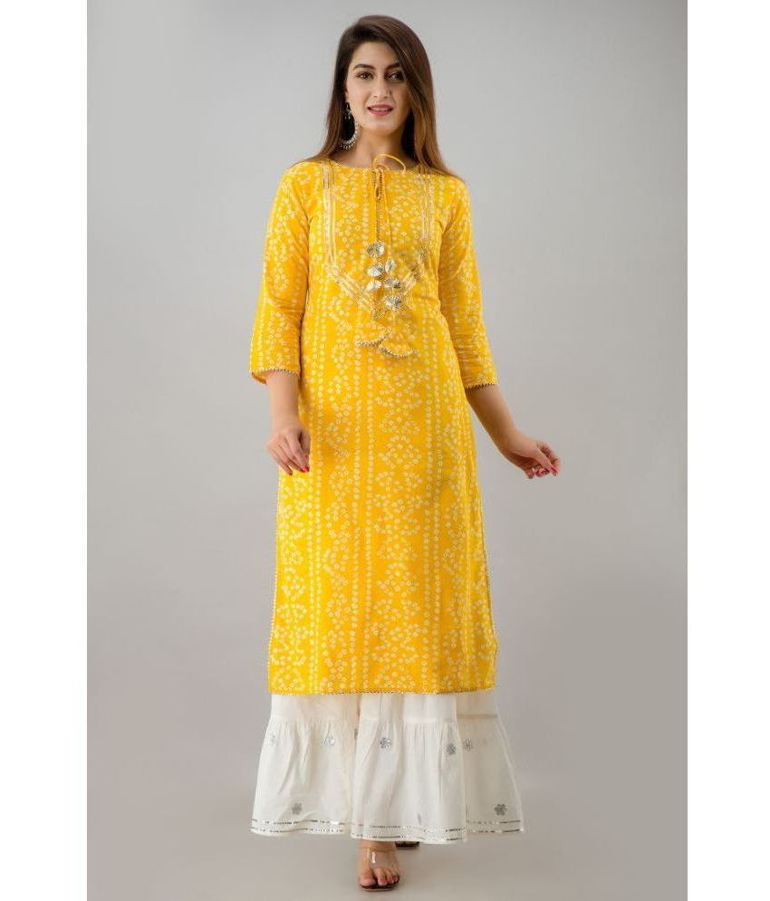     			SVARCHI Rayon Printed Straight Women's Kurti - Yellow ( Pack of 1 )