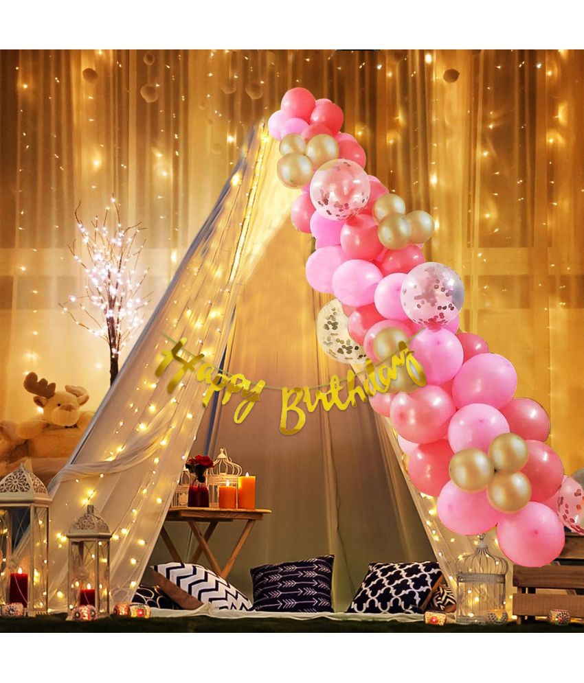     			Zyozi Birthday Decorations Set | Birthday Decorations Kit - Birthday Banner, Balloons, Confetti Balloons, Rice Light, Glue Dot ( Pack Of 37)