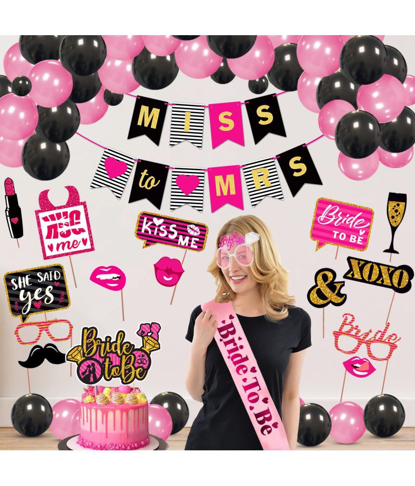     			Zyozi Bridal Shower Decorations Items - Miss To Mrs Banner, Photo Booth, Cake Topper, Sash with Eye Glass & Balloons (Pack of 44)
