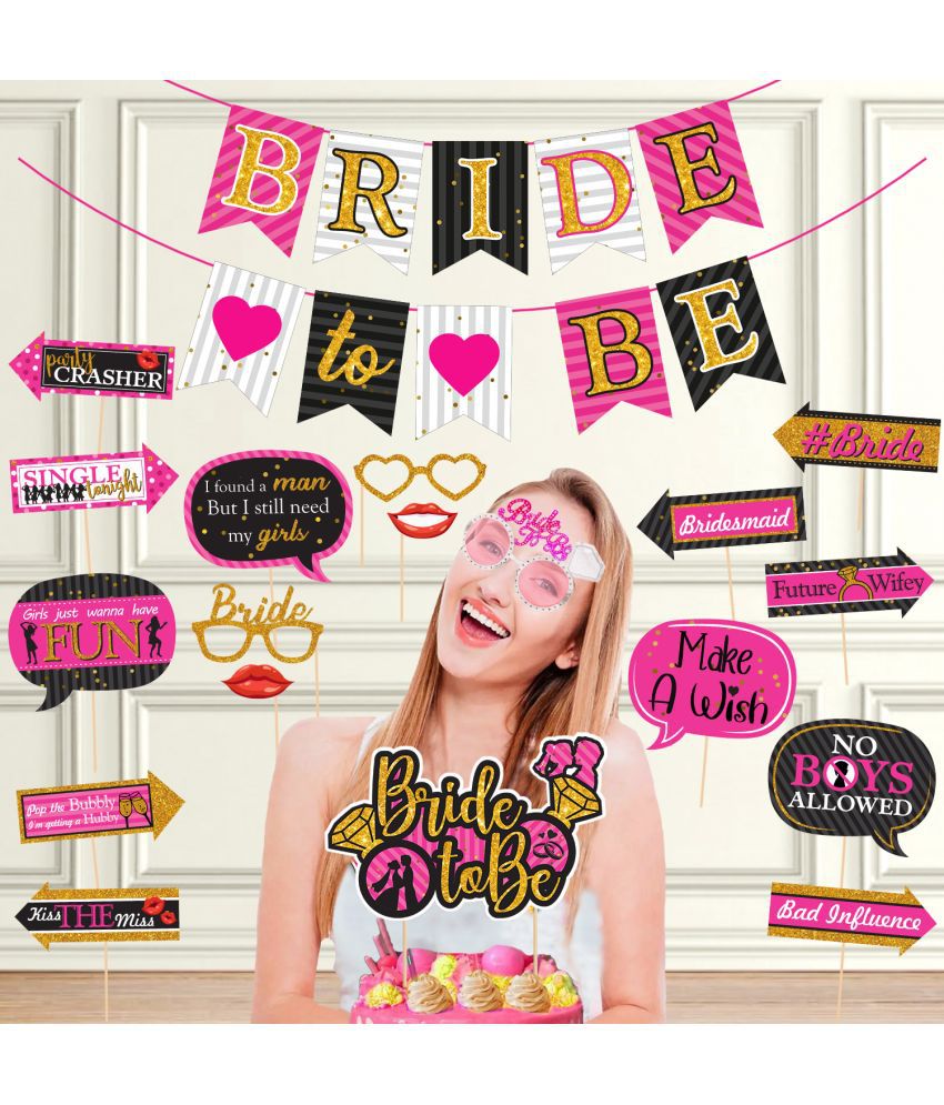     			Zyozi Bridal Shower Decorations Set - Bride To Be Banner, Photo Booth Props, Cake Topper & Eye Glass | Bridal Shower Decorations Props (Pack of 19)