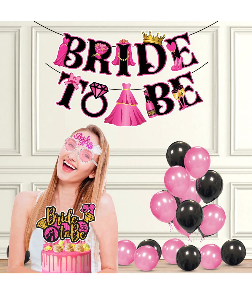     			Zyozi Bridal Shower Party Or Bachelorette Party Decorations Set - Bride To Be Banner, Balloons, Eye Glass & Bride To Be Cake Topper (Set of 28)