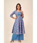 FabbibaPrints Cotton Printed Kurti With Palazzo Women's Stitched Salwar Suit - Blue ( Pack of 1 )