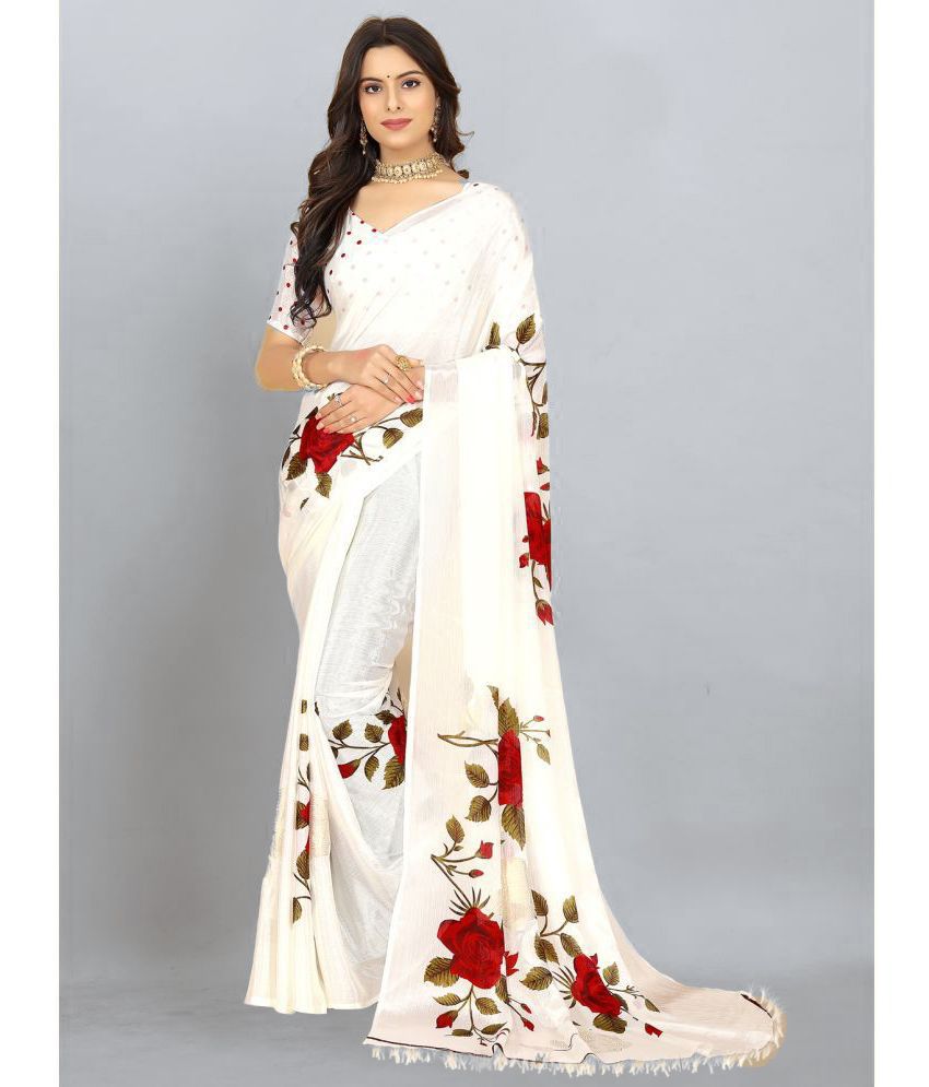     			Bhuwal Fashion Georgette Printed Saree With Blouse Piece - Off White ( Pack of 1 )
