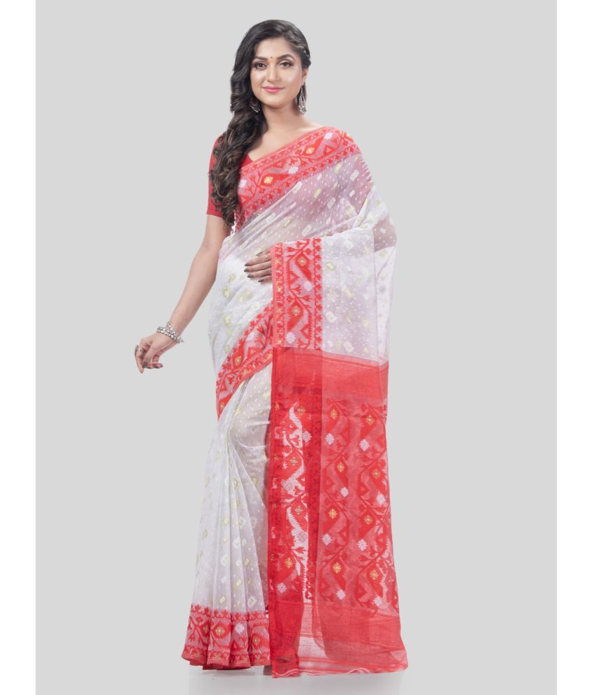     			Desh Bidesh Cotton Self Design Saree Without Blouse Piece - White ( Pack of 1 )