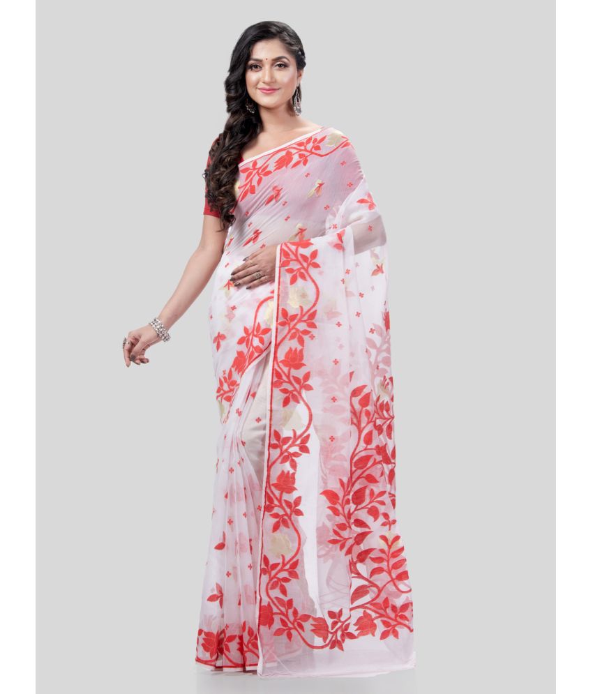     			Desh Bidesh Cotton Self Design Saree Without Blouse Piece - Red ( Pack of 1 )