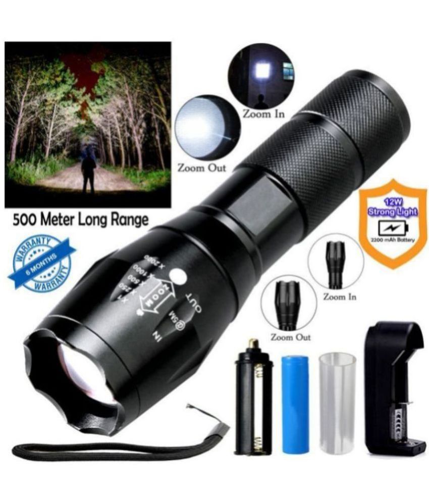     			OLIVE OPS - 500 Meter Zoomable Waterproof Chargeable LED 5 Mode Full Metal Body - 12W Rechargeable Flashlight Torch (Pack of 1)