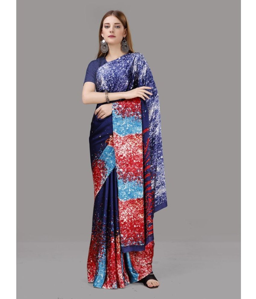     			Sitanjali Silk Blend Printed Saree With Blouse Piece - Navy Blue ( Pack of 1 )