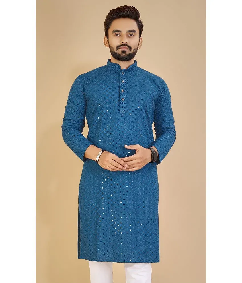 Balaji s Blue Cotton Men s Regular Kurta Pack of 1 Buy
