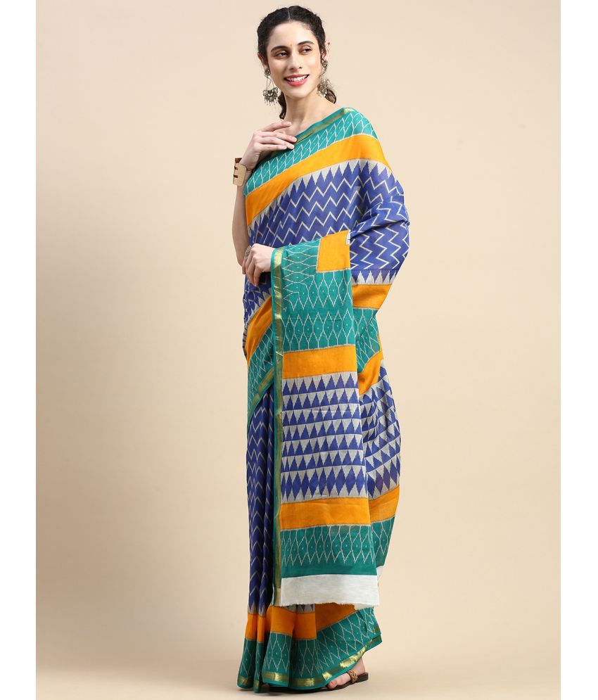     			SHANVIKA Cotton Printed Saree With Blouse Piece - Blue ( Pack of 1 )