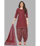 shree jeenmata collection Unstitched Cotton Printed Dress Material - Maroon ( Pack of 1 )