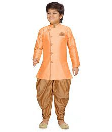 AJ Dezines - Orange Silk Blend Boys Sherwani ( Pack of 1 )