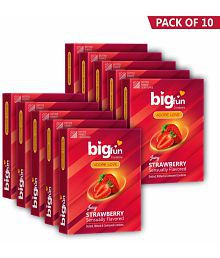 BIGFUN Dotted 3pcs Each Strawberry Flavoured Condom (Set of 10, 30 Sheets)