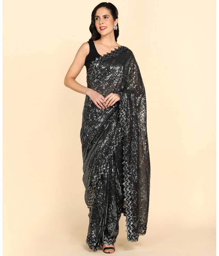     			Aika Georgette Embellished Saree With Blouse Piece - Black ( Pack of 1 )