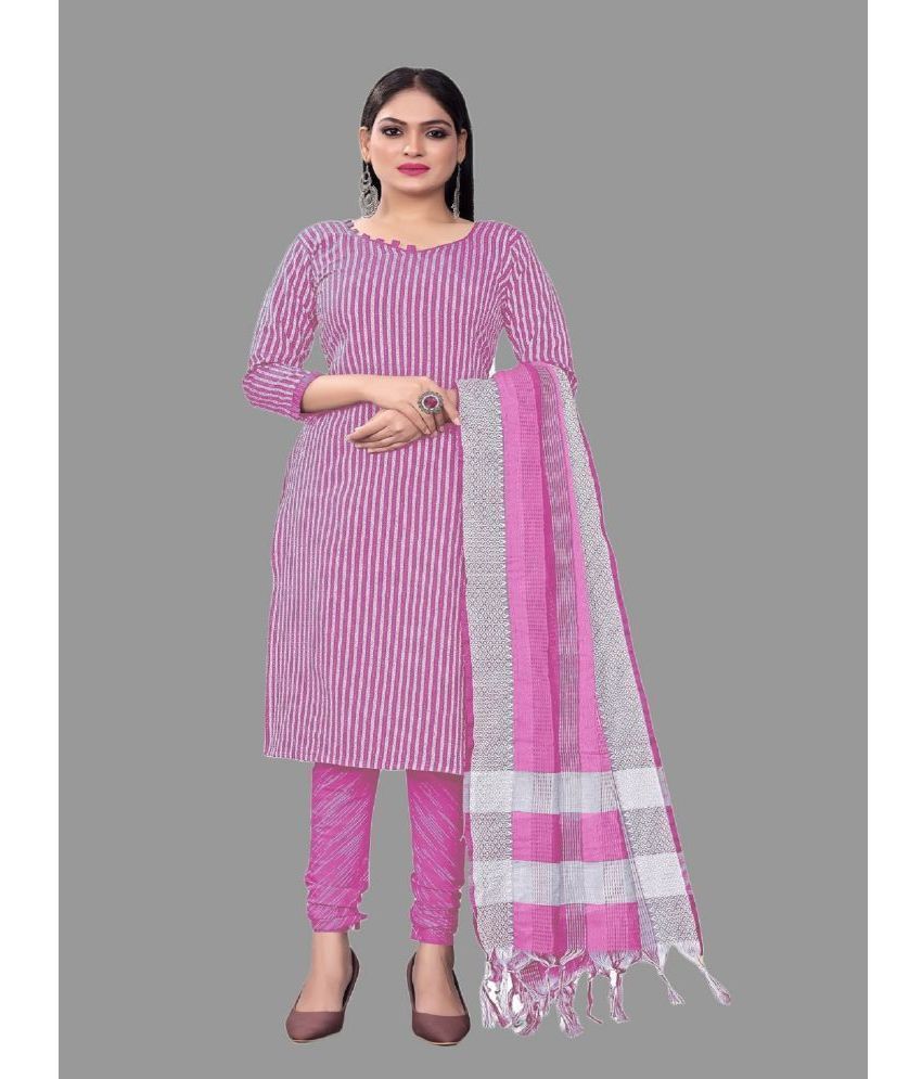     			Apnisha Unstitched Cotton Striped Dress Material - Pink ( Pack of 1 )