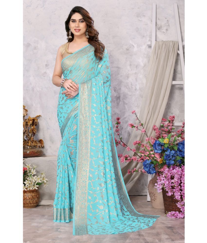     			FABMORA Georgette Embellished Saree With Blouse Piece - SkyBlue ( Pack of 1 )