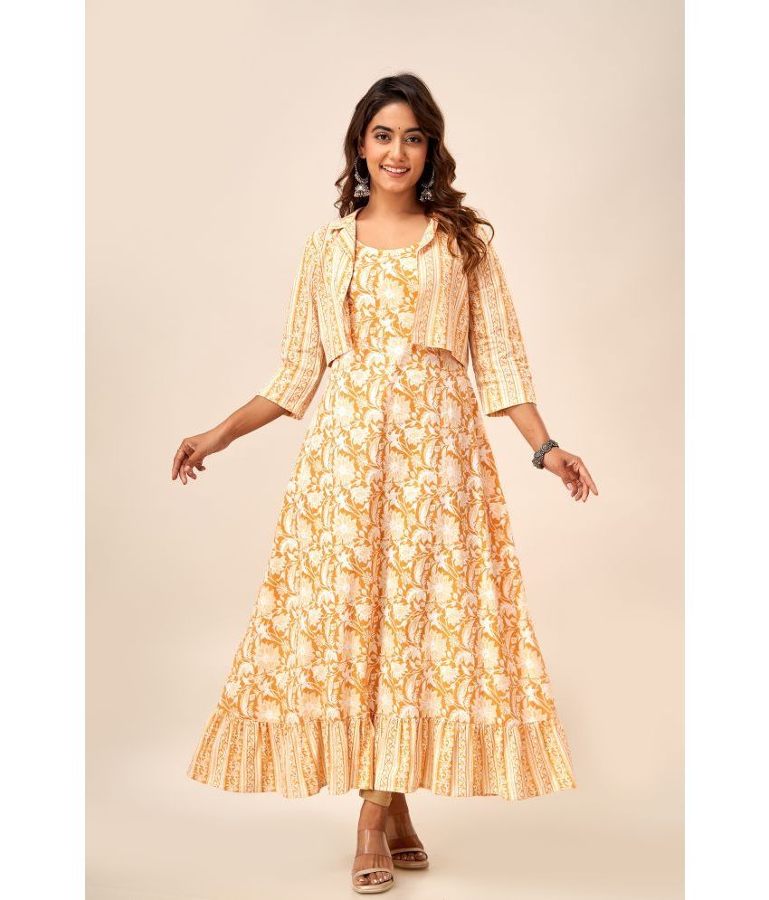     			FabbibaPrints Cotton Printed Jacket Style Women's Kurti - Yellow ( Pack of 1 )