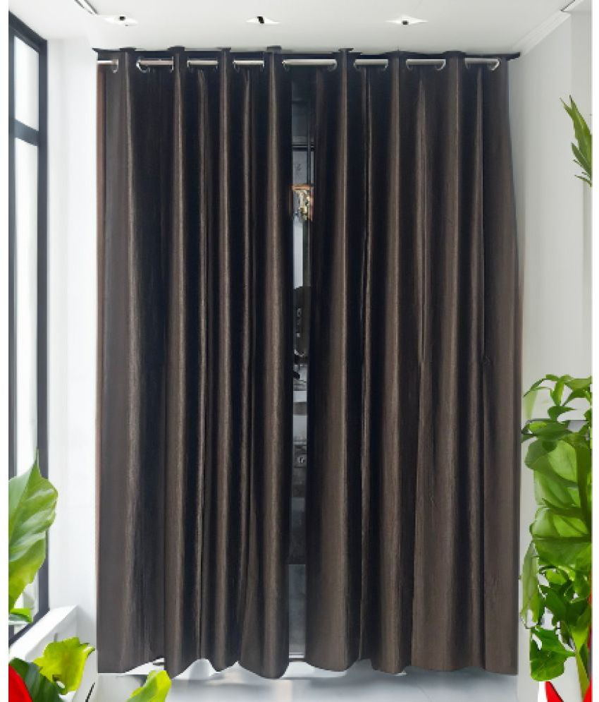     			Finesse Decor Solid Semi-Transparent Eyelet Curtain 7 ft ( Pack of 2 ) - Brown