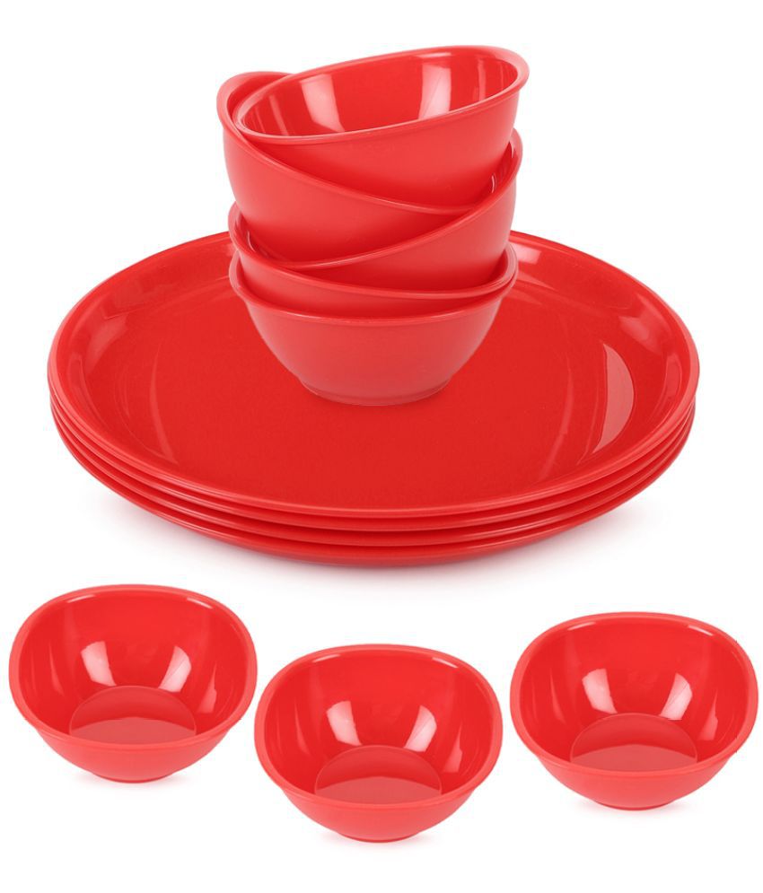     			HOMETALES - Red Plastic Dinner Set ( Pack of 12 )