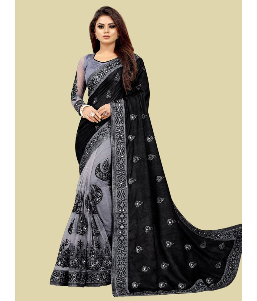     			JULEE Silk Blend Embroidered Saree With Blouse Piece - Black ( Pack of 1 )