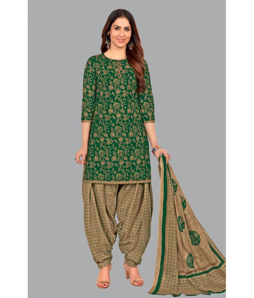     			SIMMU Cotton Printed Kurti With Patiala Women's Stitched Salwar Suit - Green ( Pack of 1 )