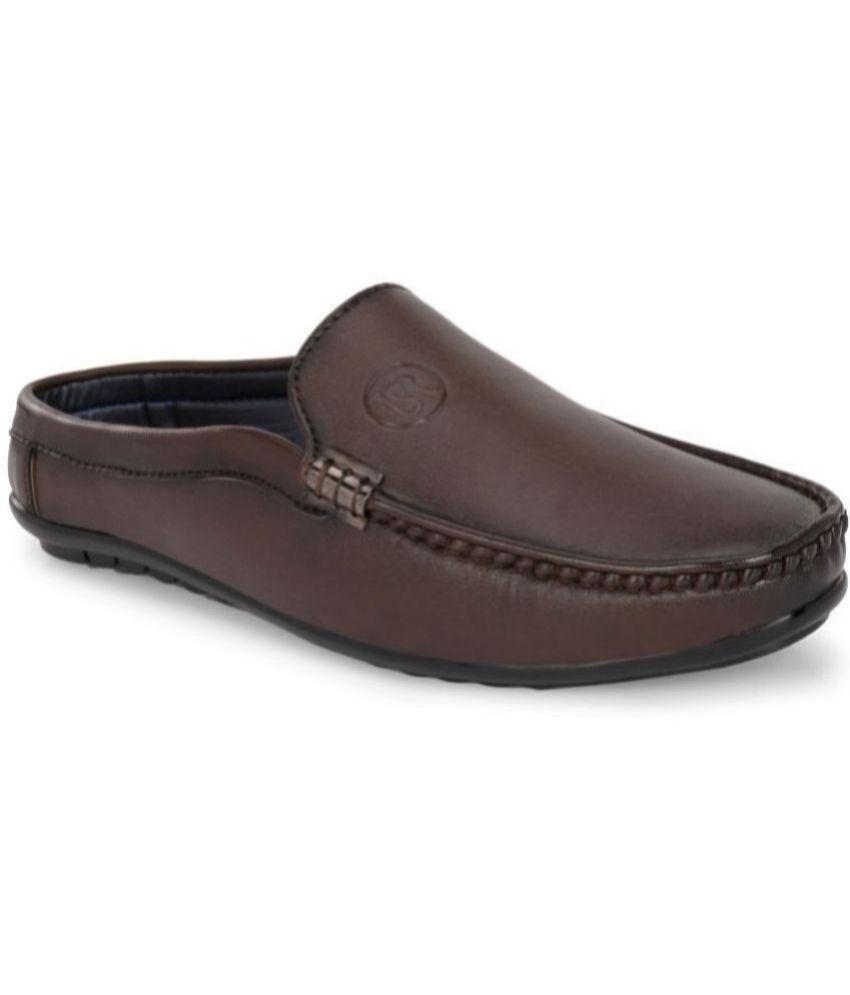     			ShoeRise Open Half Loafers - Brown Men's Mules Shoes