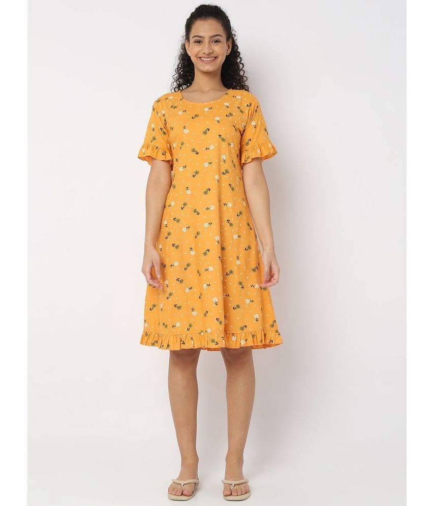     			Smarty Pants - Mustard Cotton Women's Nightwear Night Dress ( Pack of 1 )