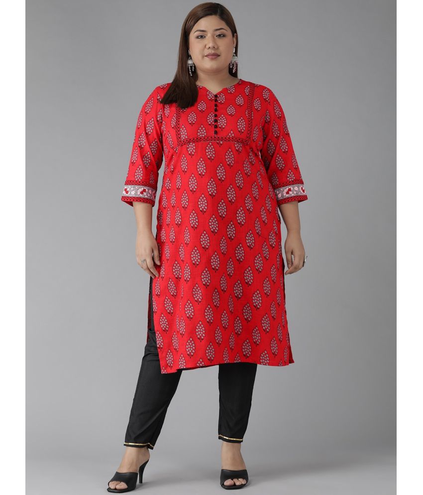     			Yash Gallery Cotton Printed Straight Women's Kurti - Red ( Pack of 1 )