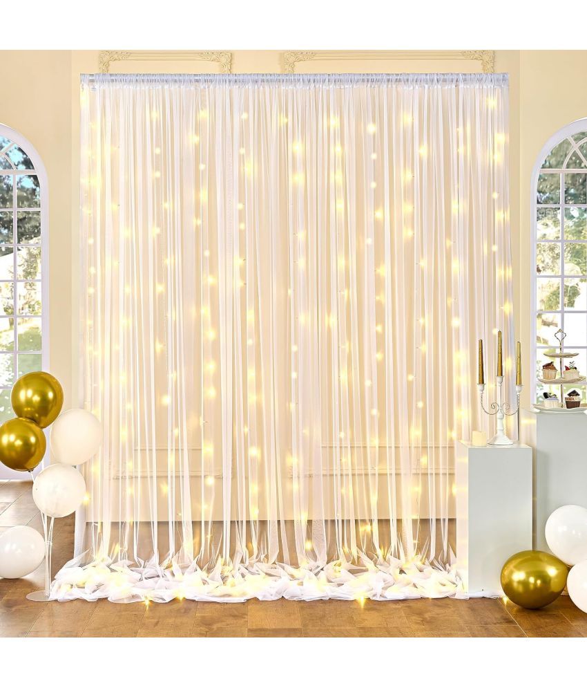     			Zyozi White Sheer Tulle Backdrop Curtains with Lights for Wedding Party, Birthday, Baby Shower Decorations | Curtain Backdrops Drapes for Background Home Decorations (Pack of 3)