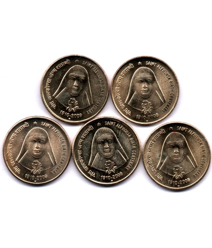     			5  /  FIVE  RS / RUPEE  SAINT ALPHONSA (5 PCS)  COMMEMORATIVE COLLECTIBLE-  U.N.C.