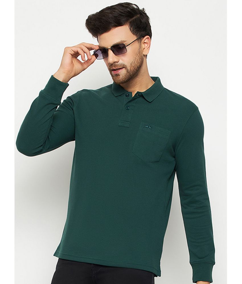     			98 Degree North Cotton Blend Regular Fit Solid Full Sleeves Men's Polo T Shirt - Dark Green ( Pack of 1 )