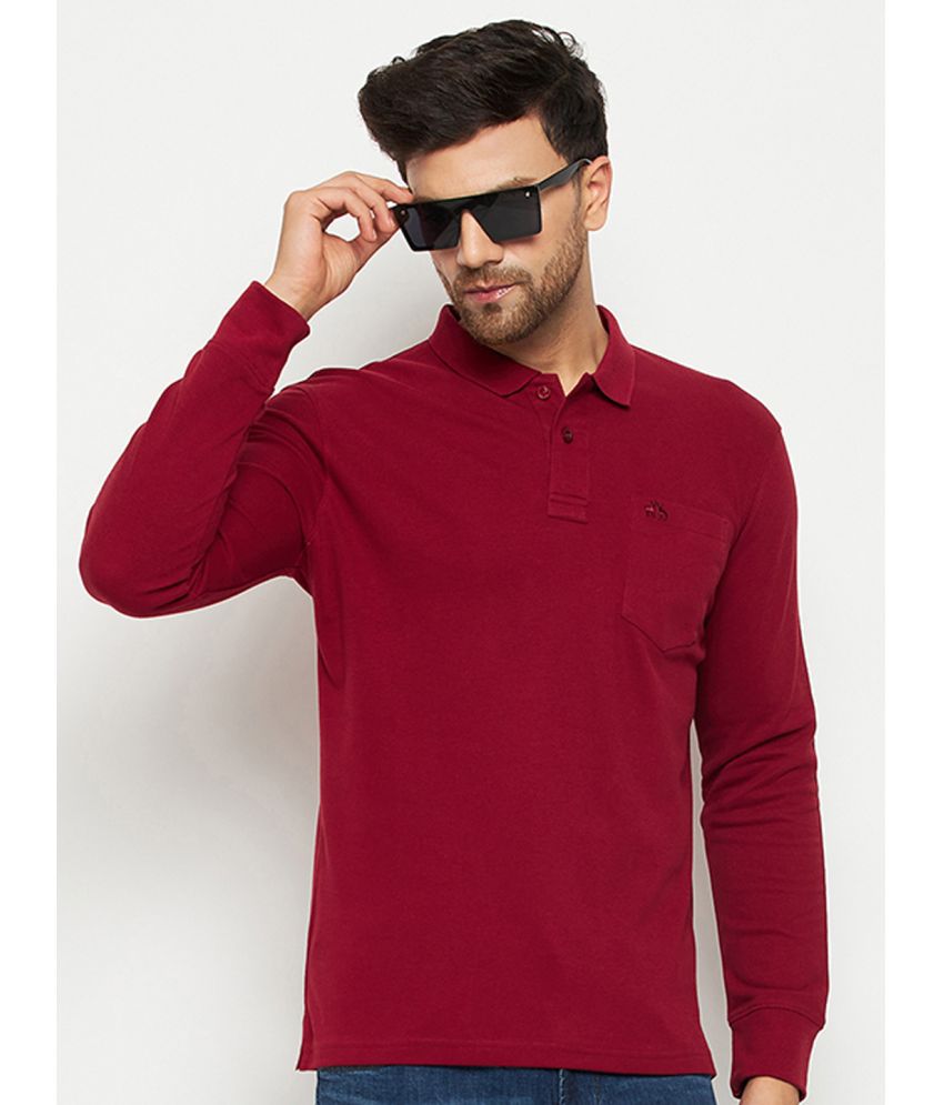     			98 Degree North Cotton Blend Regular Fit Solid Full Sleeves Men's Polo T Shirt - Maroon ( Pack of 1 )