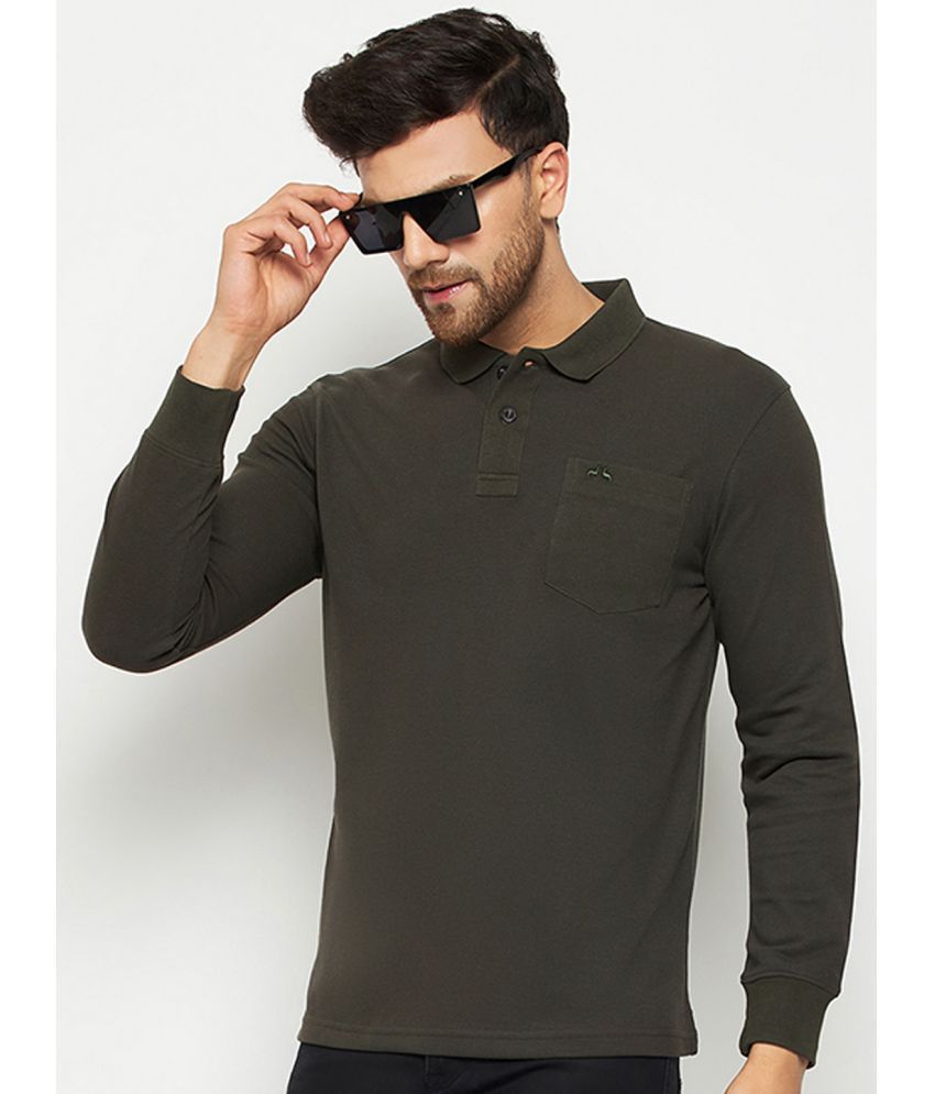     			98 Degree North Cotton Blend Regular Fit Solid Full Sleeves Men's Polo T Shirt - Olive ( Pack of 1 )
