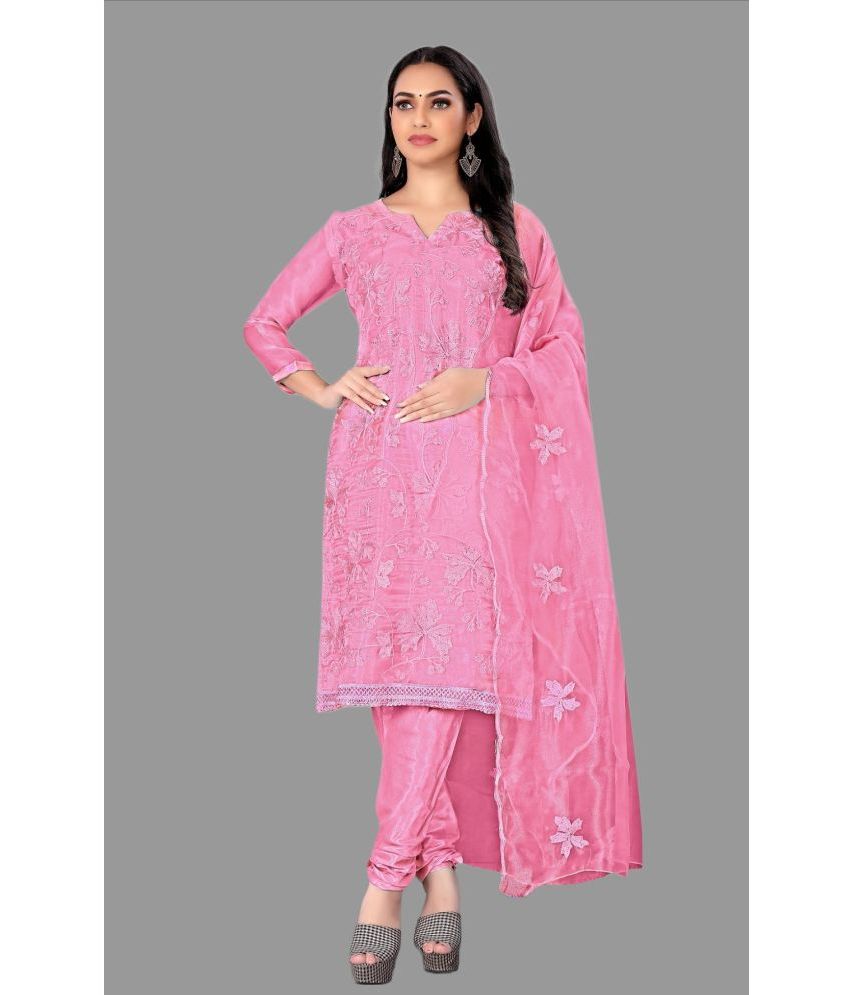     			Aika Unstitched Cotton Embroidered Dress Material - Pink ( Pack of 1 )